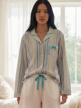 Victoria's Secret Cotton Pastel Stripe Pajama Top NWOT Sleepwear Cozy Chic Large
